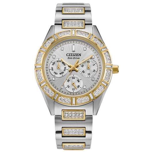 Citizen Eco Drive Crystal Two Tone Stainless Steel Ladies Watch - Model FD2074-55A